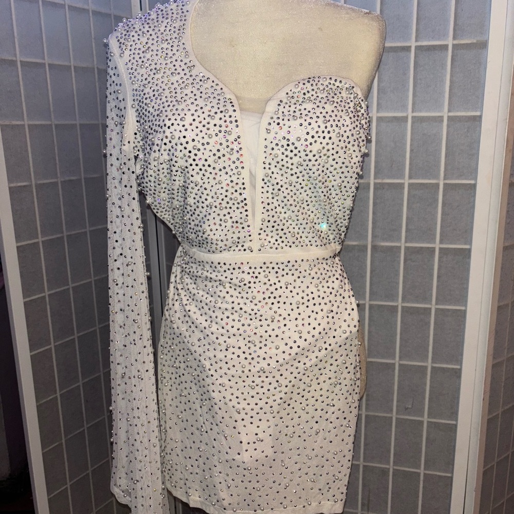 White bedazzle sheer dress